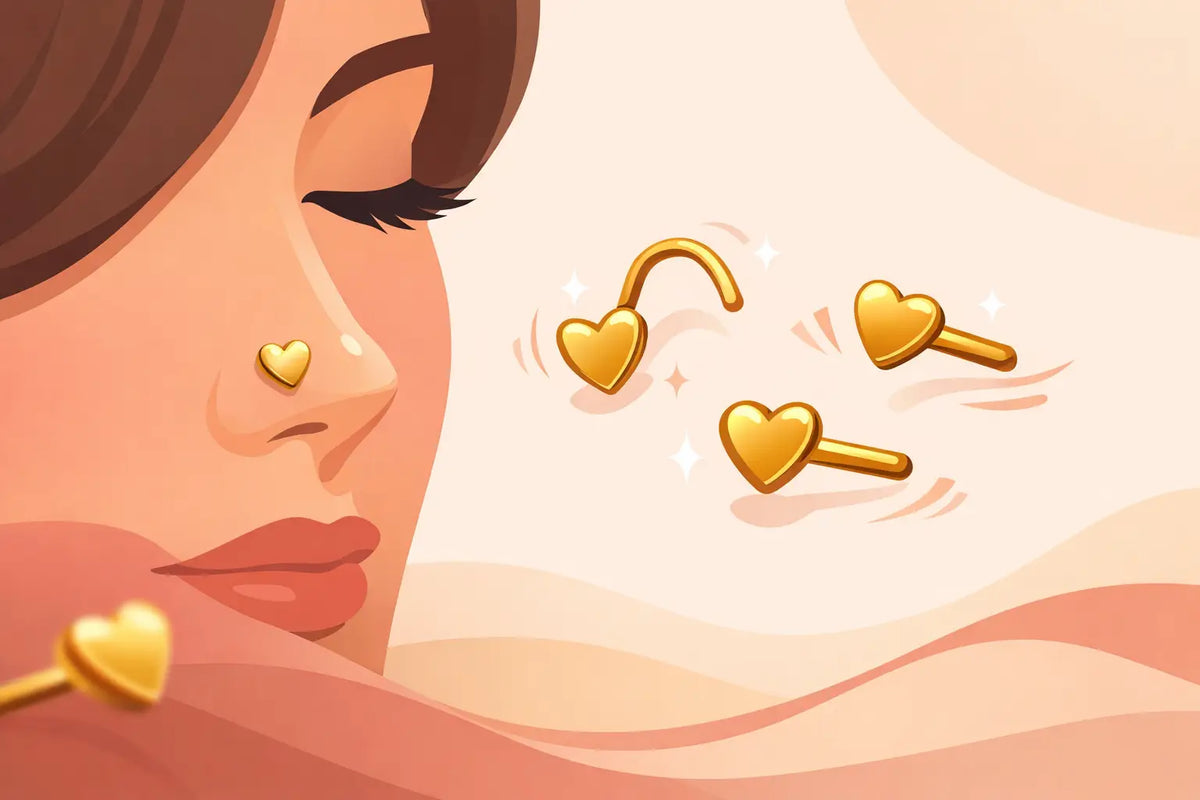 Gold Heart Nose Piercing Studs That Move With You
