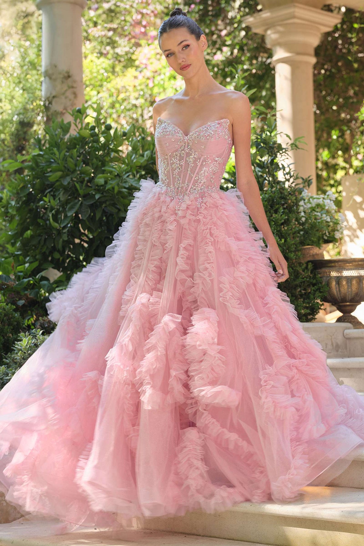 Andrea & Leo A1483 A-Line Gown Sheer Boned Bodice Strapless Fairytale – Prom Dress