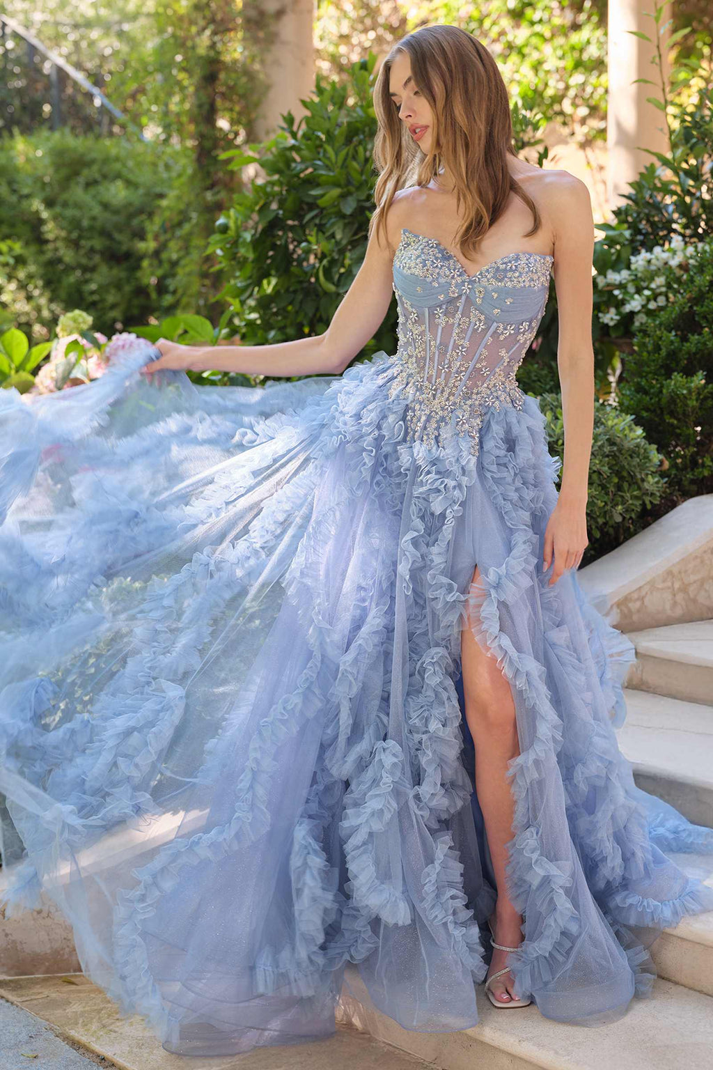 Andrea & Leo A1483 A-Line Gown Sheer Boned Bodice Strapless Fairytale – Prom Dress