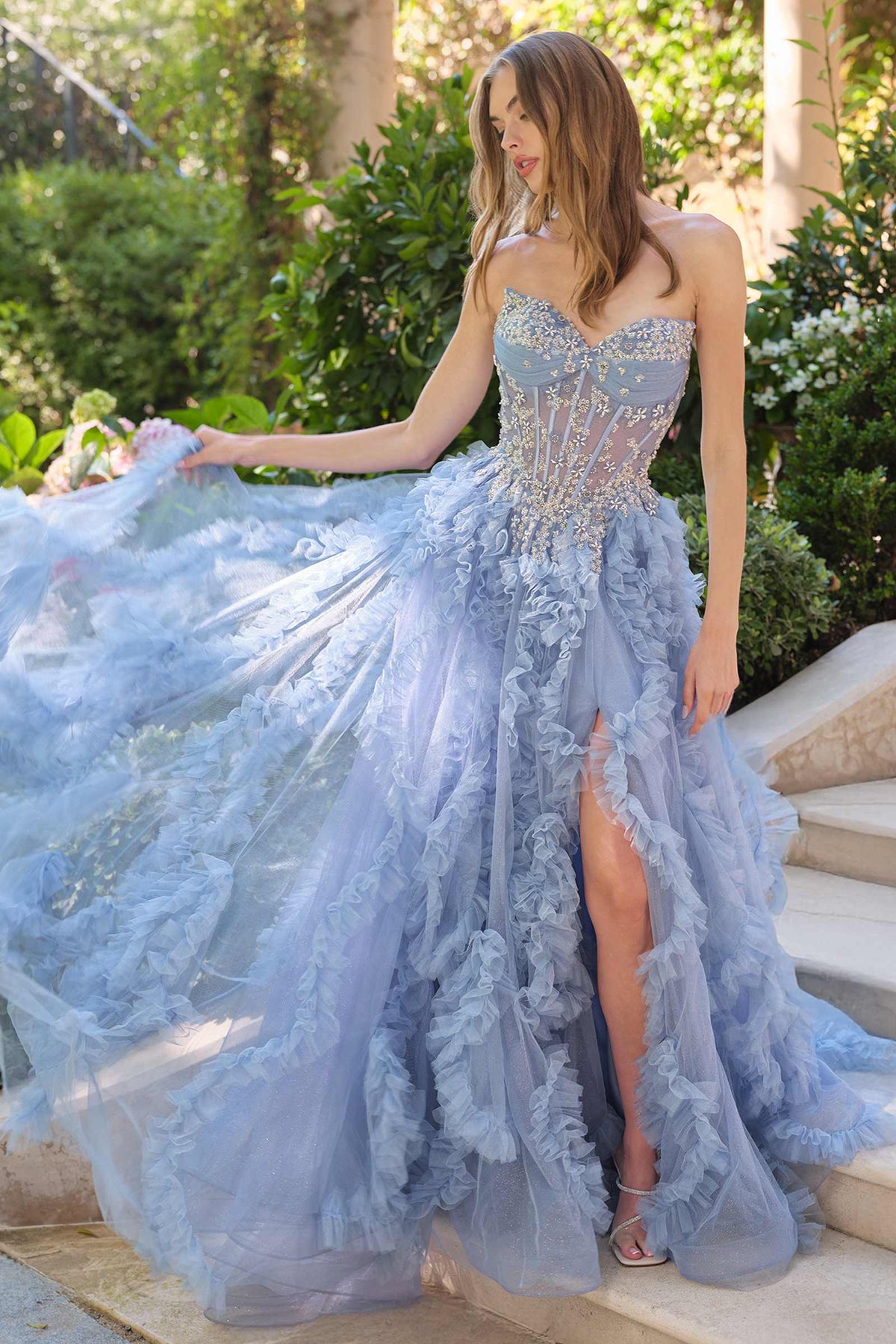Andrea & Leo A1483 A-Line Gown Sheer Boned Bodice Strapless Fairytale – Prom Dress