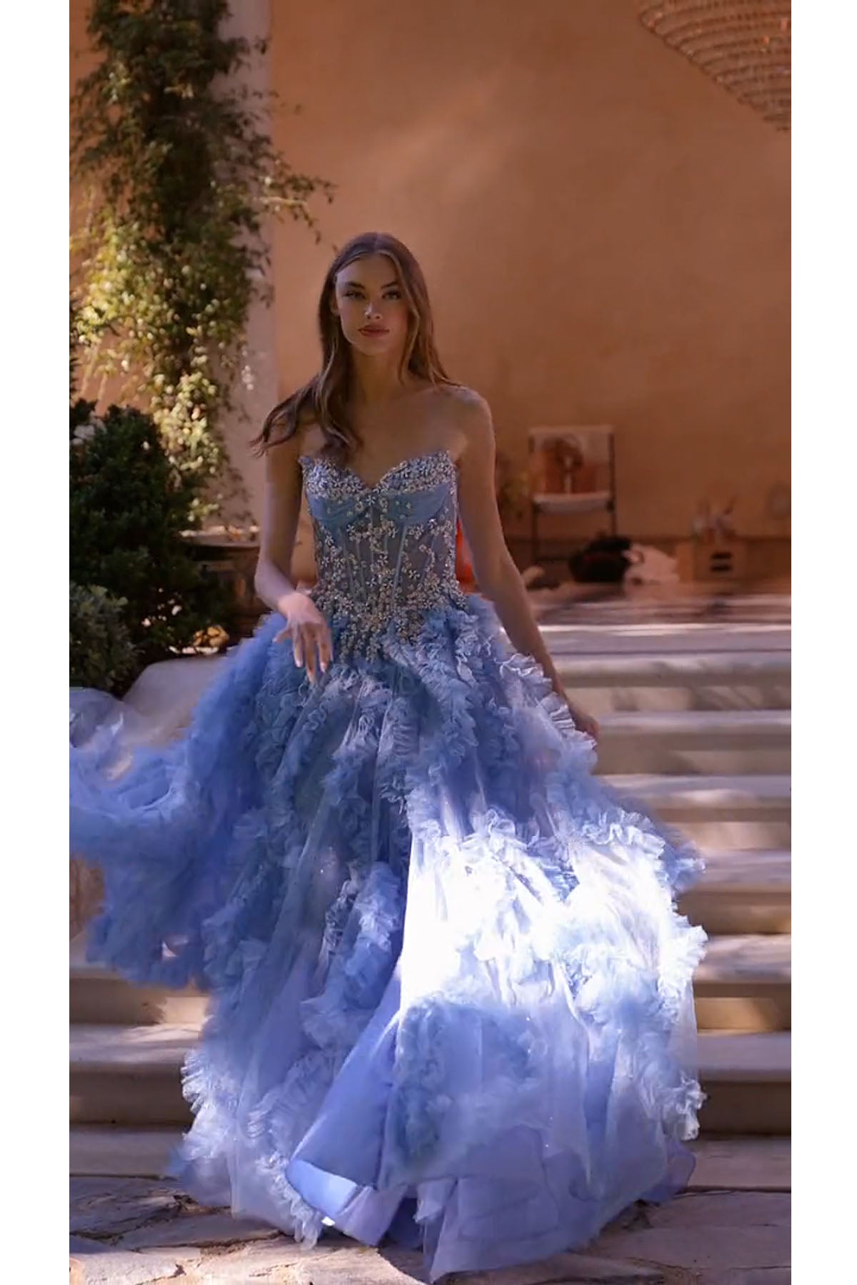 Andrea & Leo A1483 A-Line Gown Sheer Boned Bodice Strapless Fairytale – Prom Dress