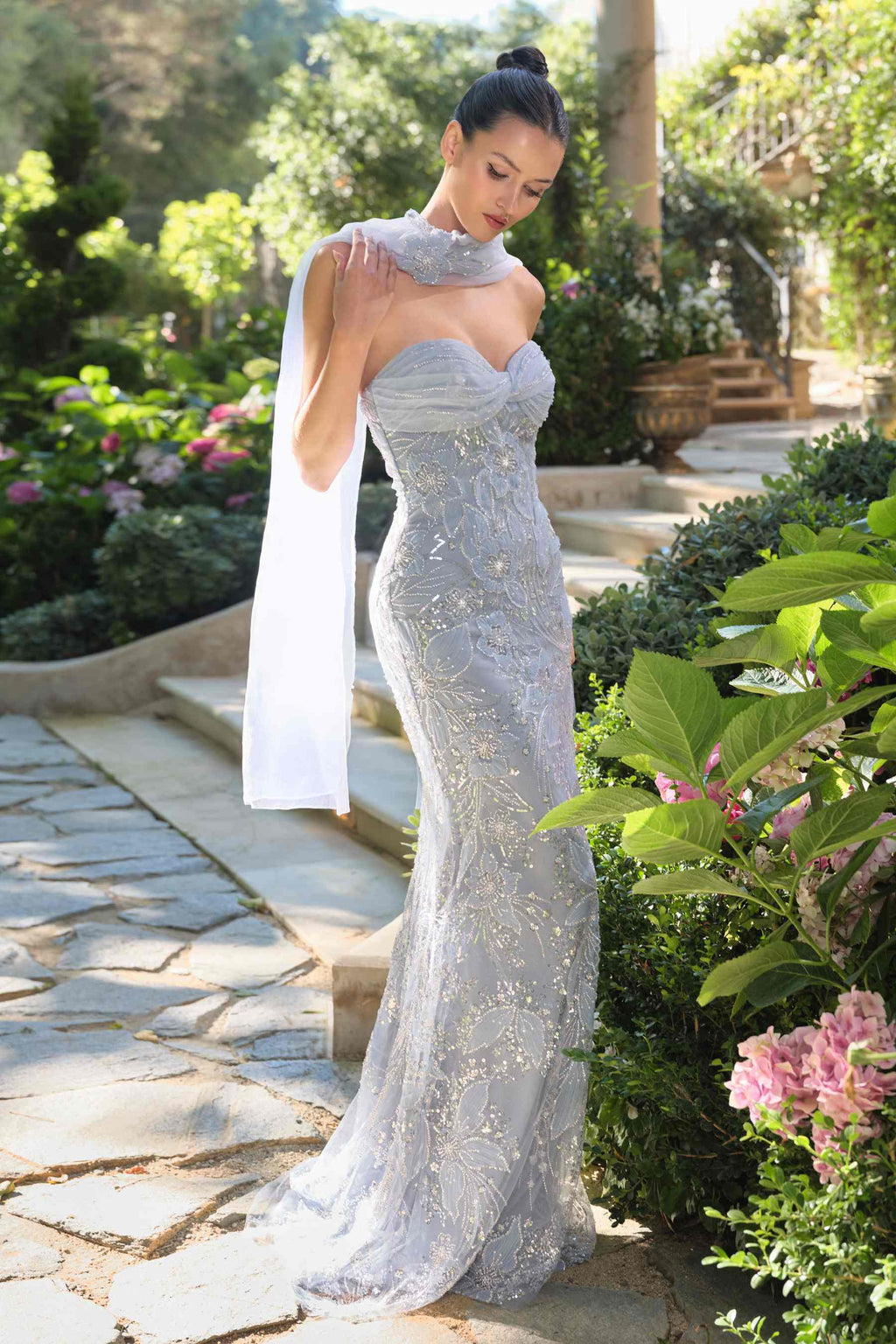 Andrea & Leo A1484 Fitted Gown Strapless Sweetheart Embroidered Floral Motif – Prom Dress