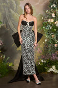 Andrea & Leo A1486 Fitted Black Column Gown Crystal Lattice Beadwork – Prom Dress