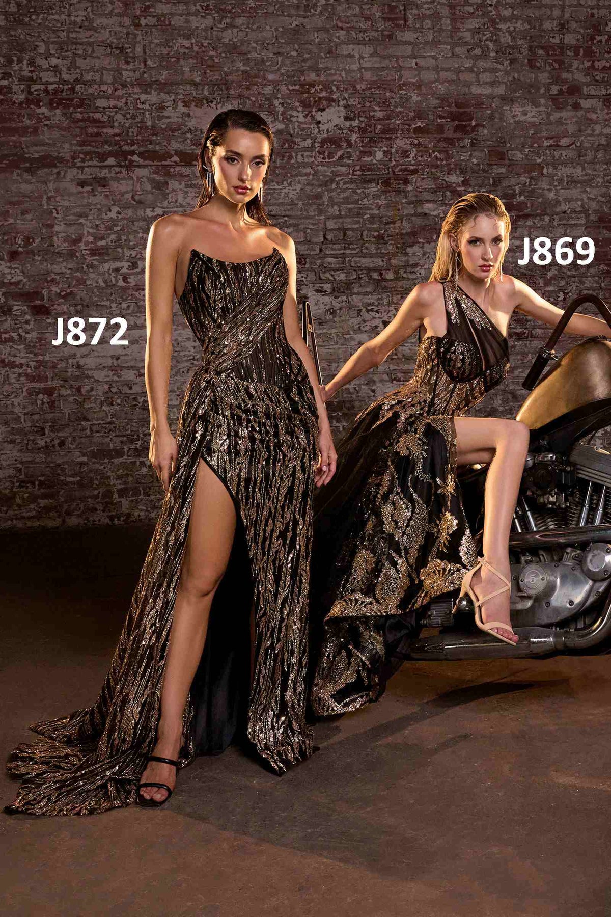 Ladivine J872 Long Strapless Glitter Embellished Leg Slit Evening Gown – Prom Dress