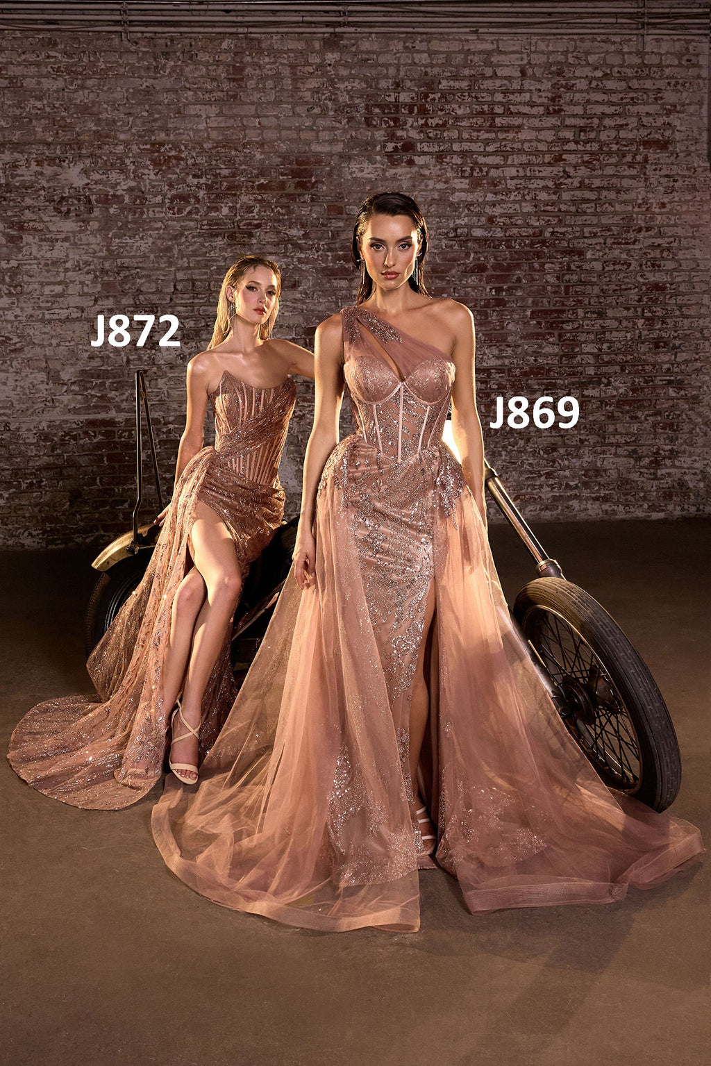 Ladivine J872 Long Strapless Glitter Embellished Leg Slit Evening Gown – Prom Dress