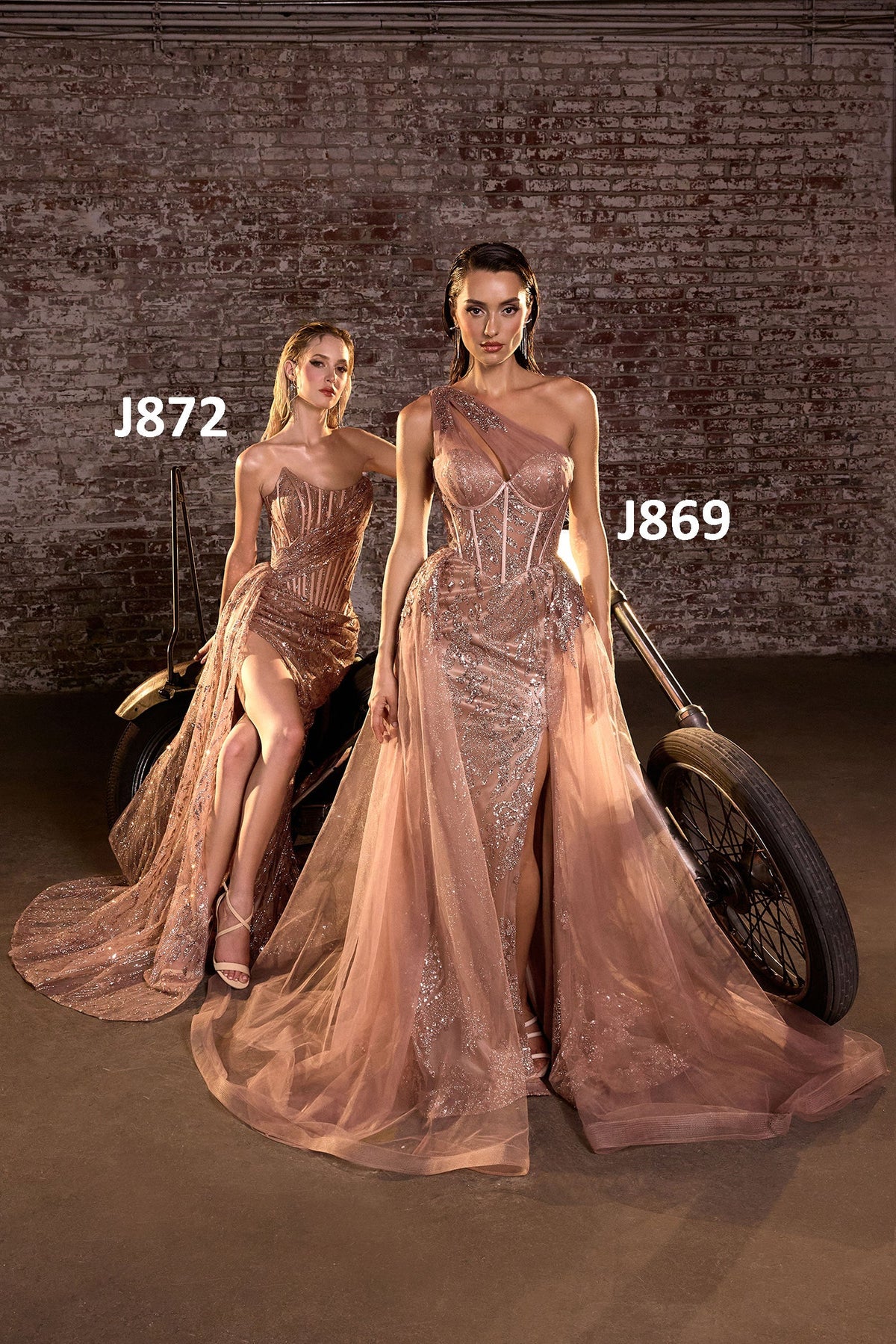 Ladivine J872 Long Strapless Glitter Embellished Leg Slit Evening Gown – Prom Dress