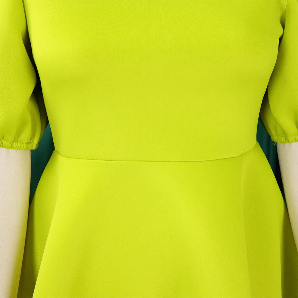 O-Neck Pleated Party Dress – Short Sleeve High-Waisted Mid-Calf Birthday Dinner Dress