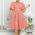 O-Neck Pleated Party Dress – Short Sleeve High-Waisted Mid-Calf Birthday Dinner Dress