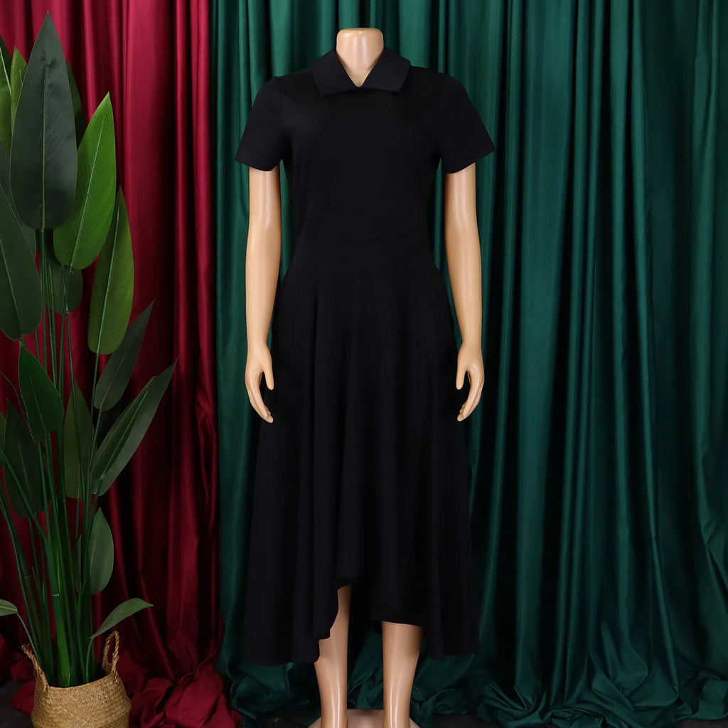 Modest African-Style Church Dress – Pleated A-Line, Short Sleeve