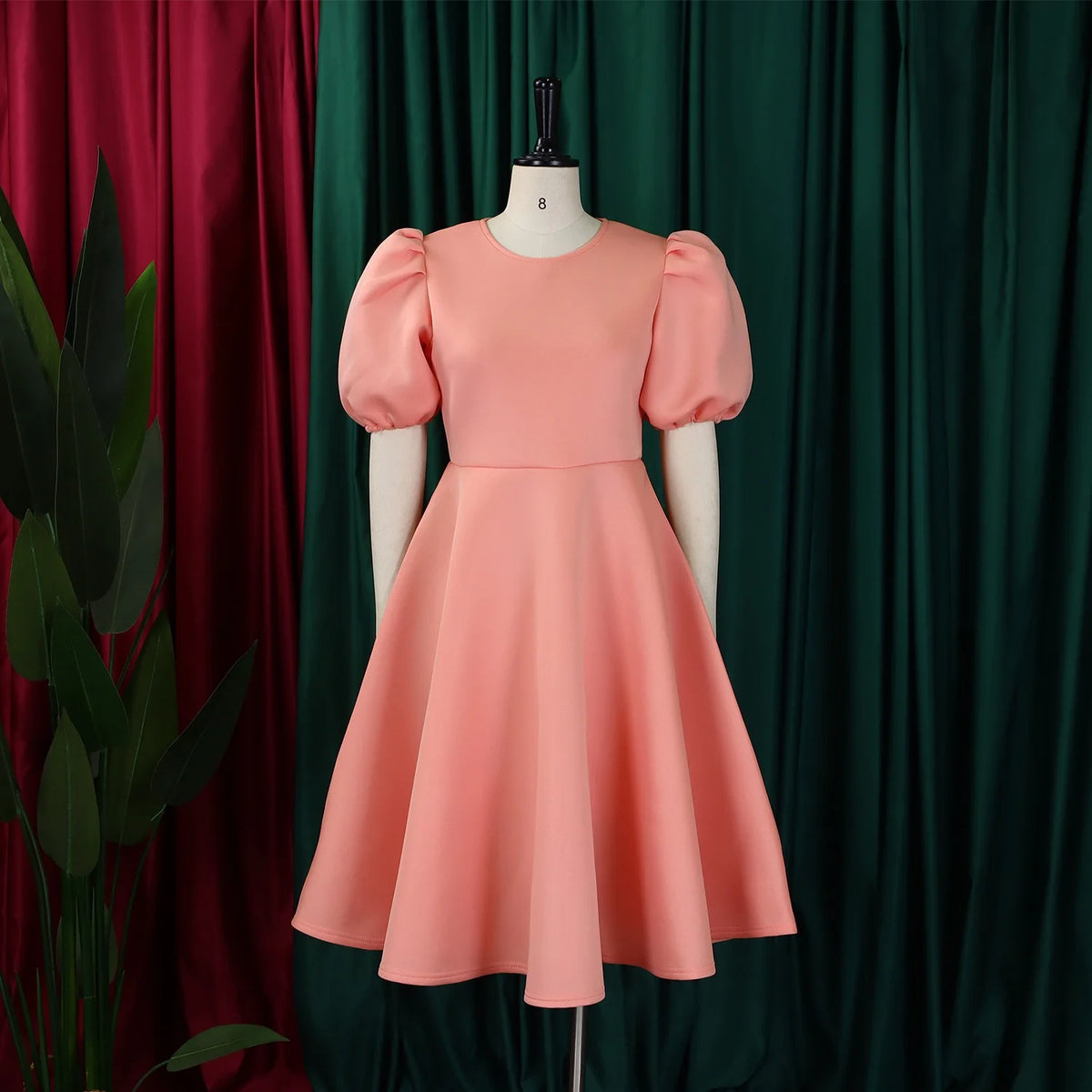 O-Neck Pleated Party Dress – Short Sleeve High-Waisted Mid-Calf Birthday Dinner Dress