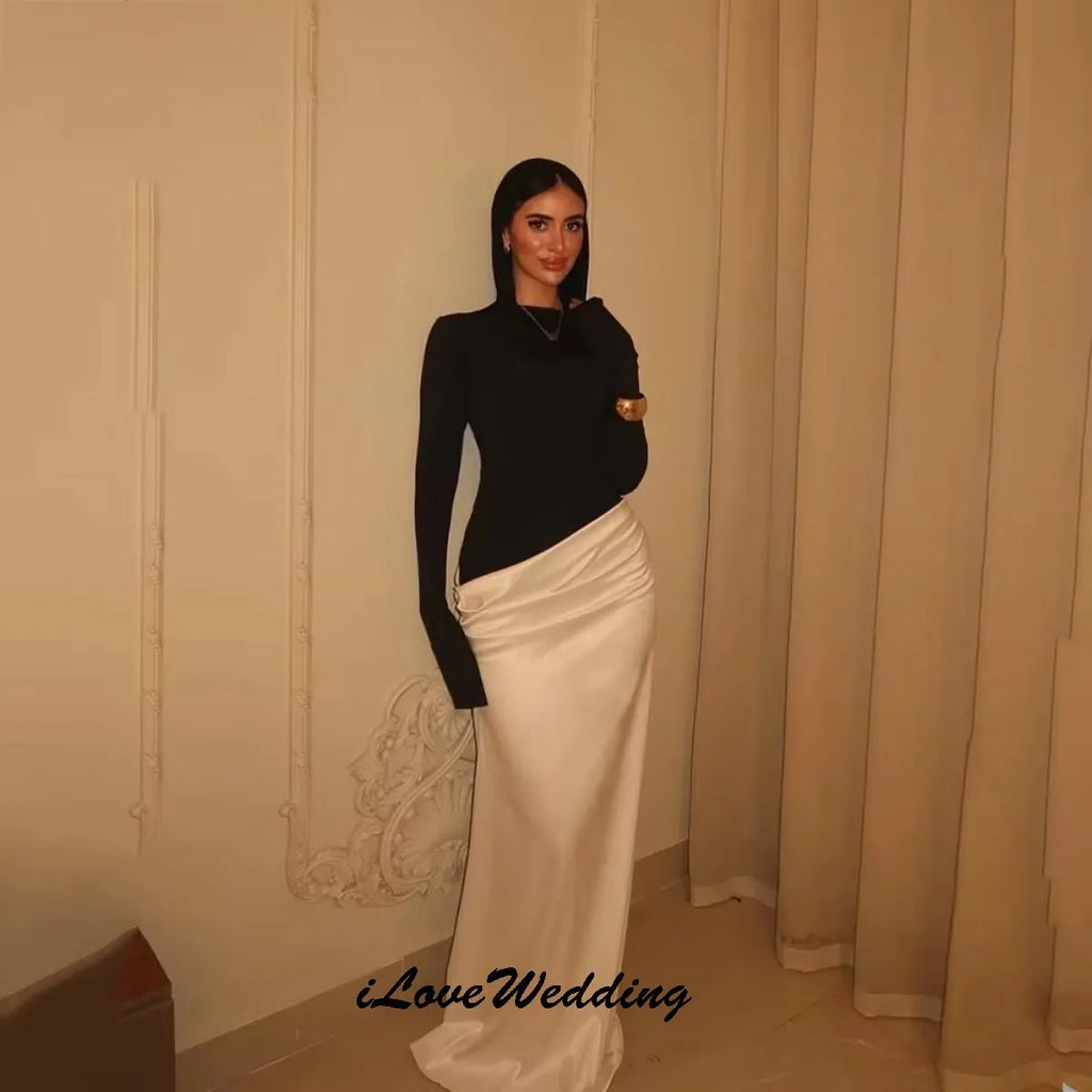 Satin Long Sleeve Evening Gown – Floor-Length Formal Wedding Party Dress