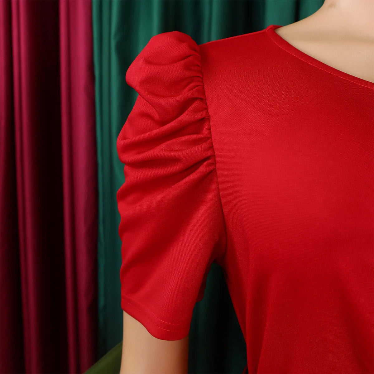 V-Neck Pleated Party Dress – Short Sleeve Belted Mid-Calf Birthday Dinner Dress