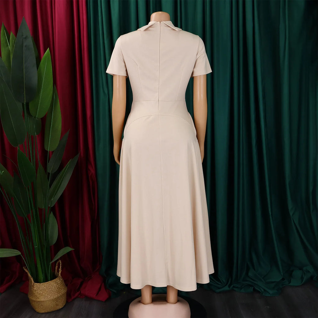 Modest African-Style Church Dress – Pleated A-Line, Short Sleeve
