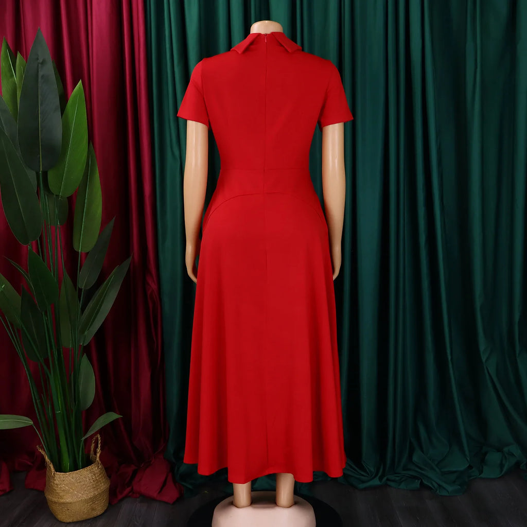 Modest African-Style Church Dress – Pleated A-Line, Short Sleeve