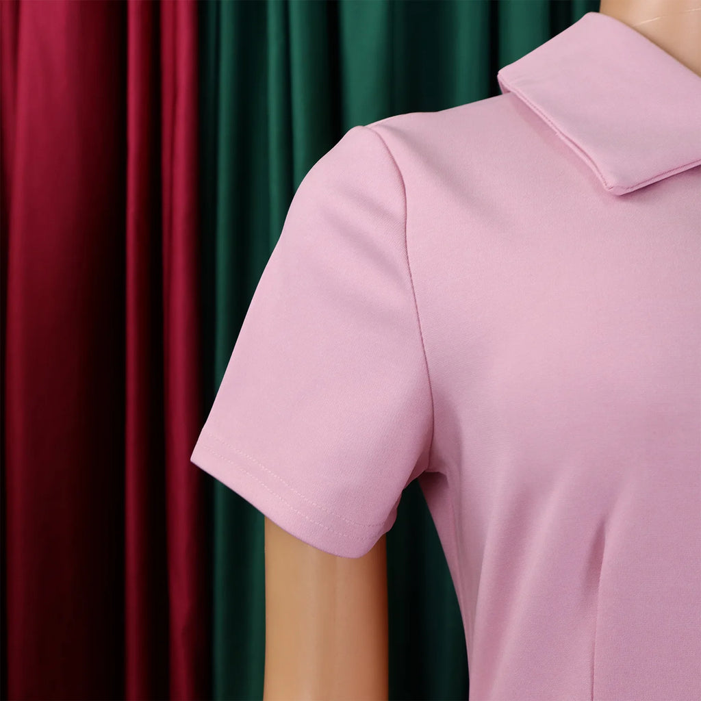 Modest African-Style Church Dress – Pleated A-Line, Short Sleeve