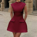 Solid Color Mini Evening Dress – Elegant Short Skirt Dress for Women