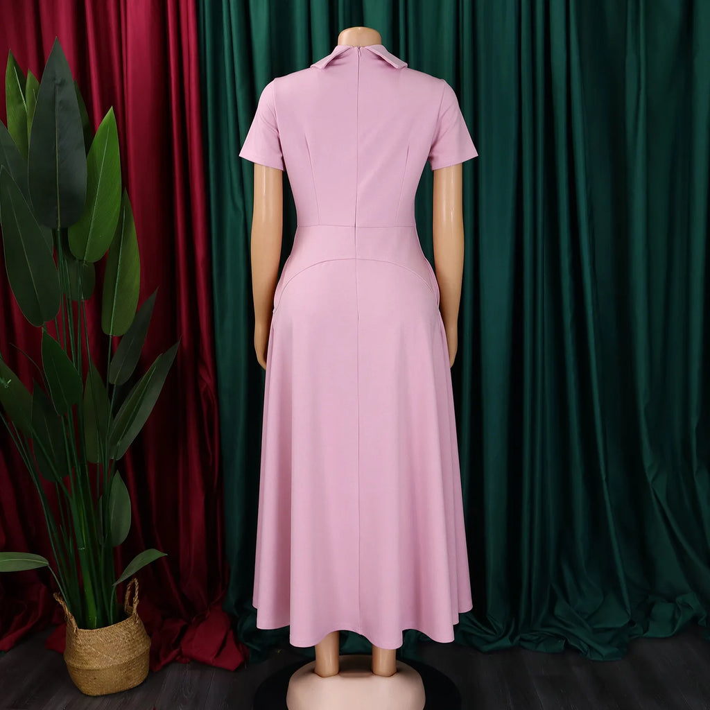 Modest African-Style Church Dress – Pleated A-Line, Short Sleeve