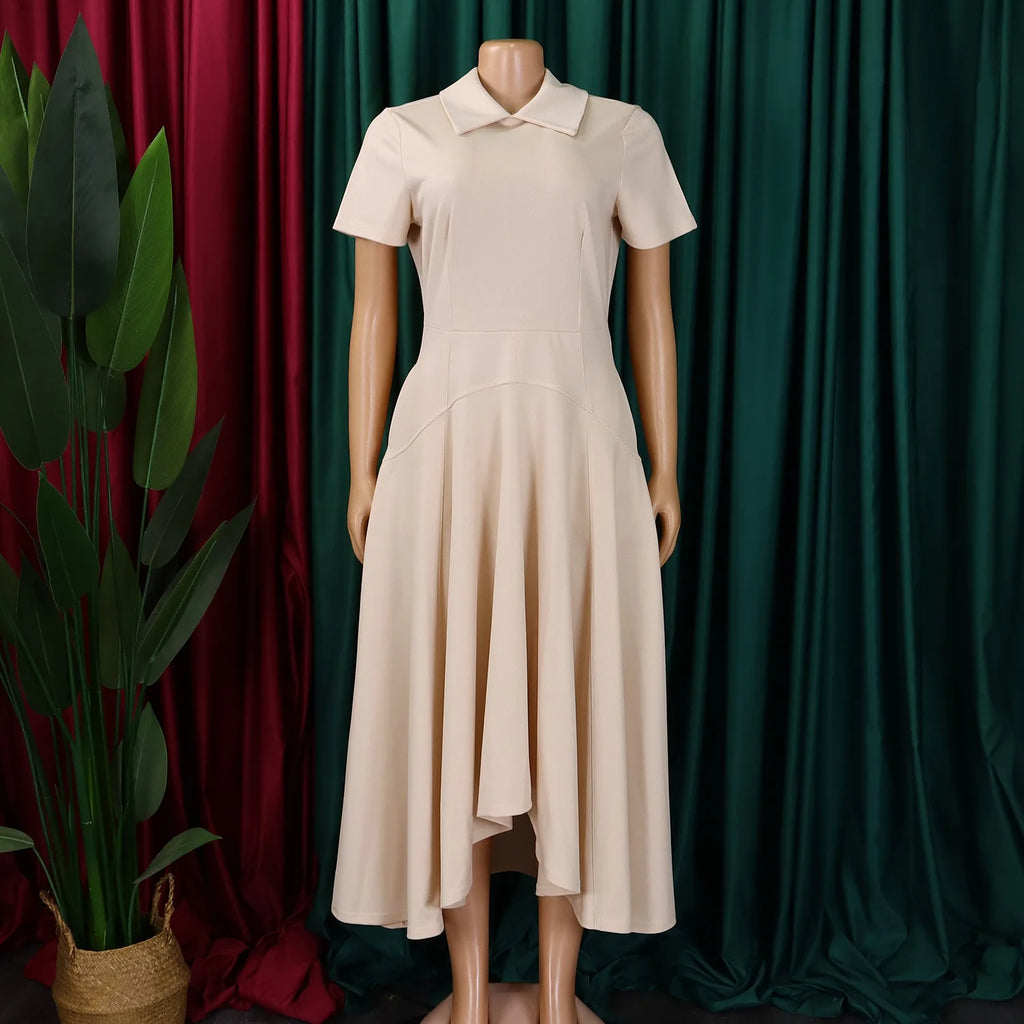 Modest African-Style Church Dress – Pleated A-Line, Short Sleeve