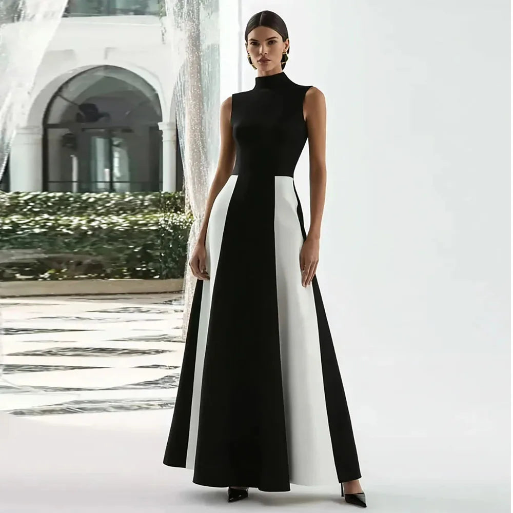 High-Neck Sleeveless Evening Gown – A-Line Ankle-Length Formal Party Dress