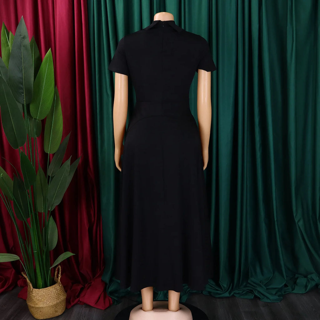 Modest African-Style Church Dress – Pleated A-Line, Short Sleeve
