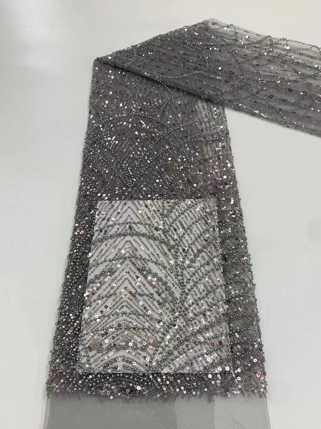 Long Sleeve Mermaid Wedding Evening Gown – Sequined with Detachable Train