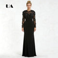 Mermaid Prom Dress with Flower Appliqués – O-Neck Evening Gown with Back Slit