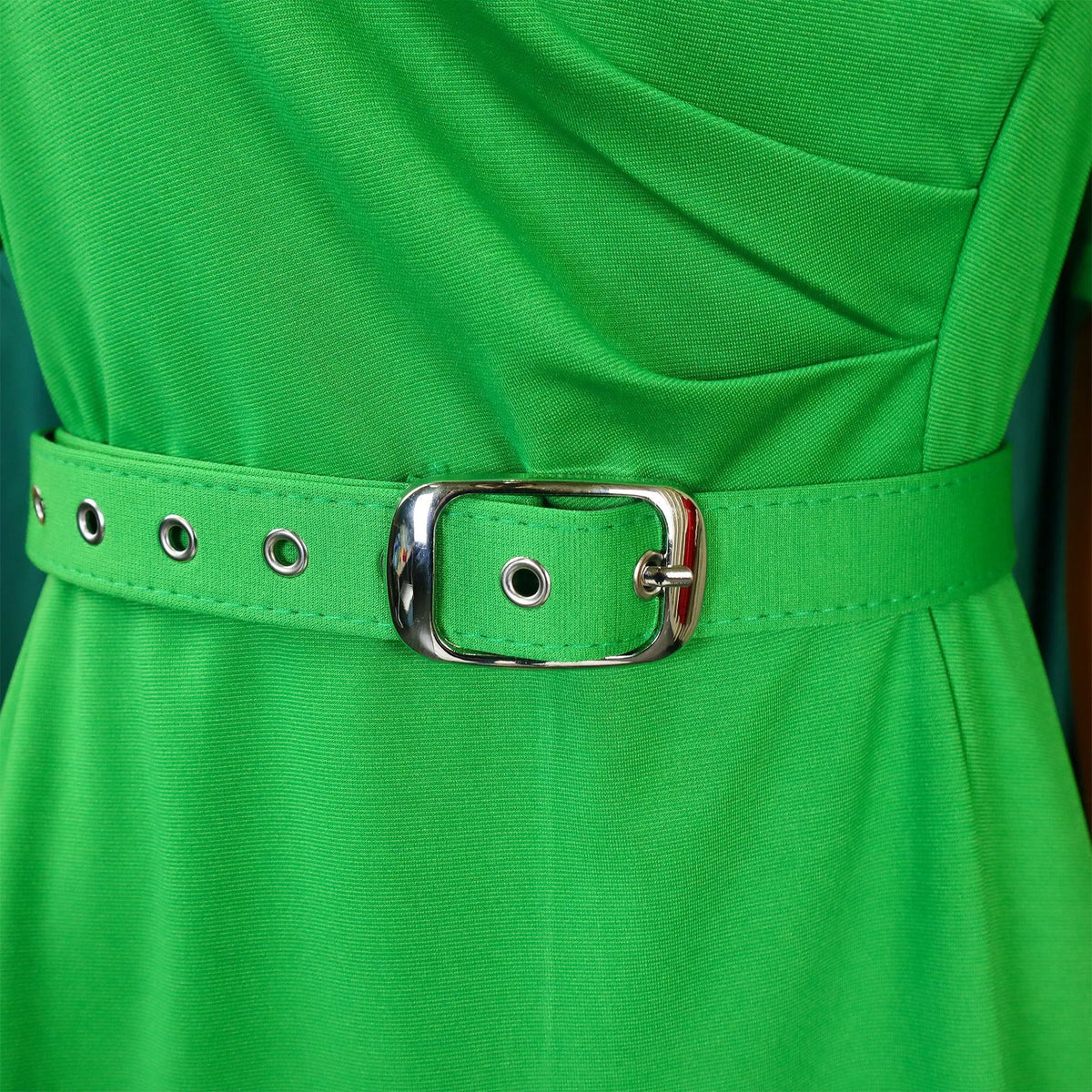 V-Neck Pleated Party Dress – Short Sleeve Belted Mid-Calf Birthday Dinner Dress