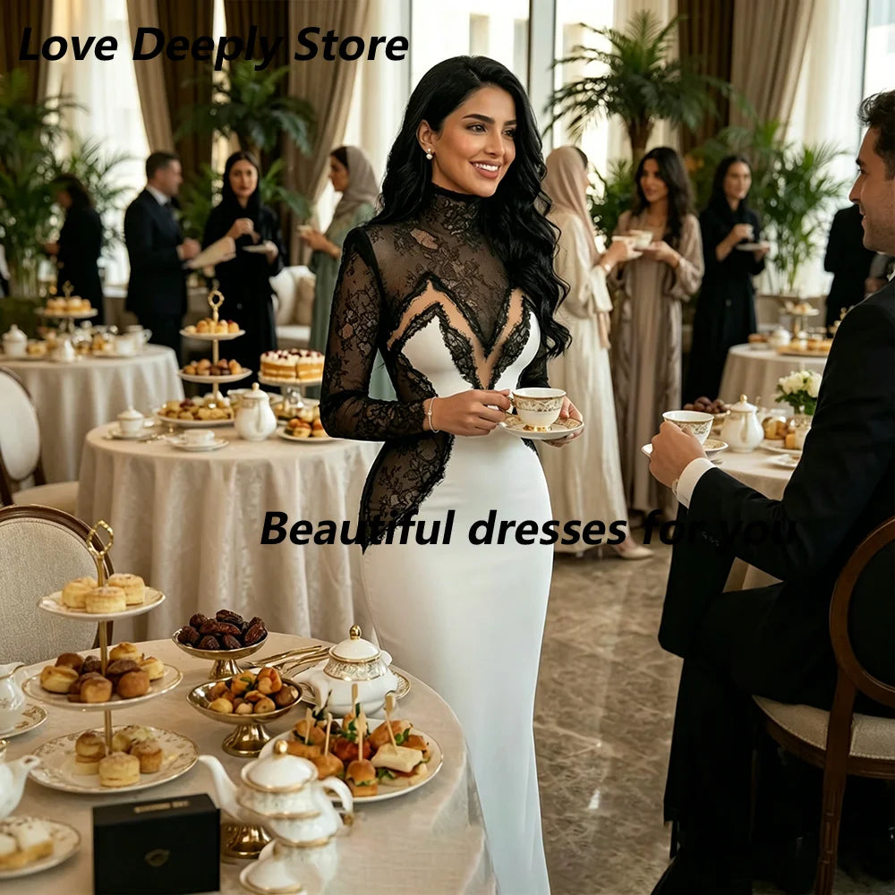 Lace High-Neck Mermaid Evening Gown – Long Sleeve Illusion Prom Dress
