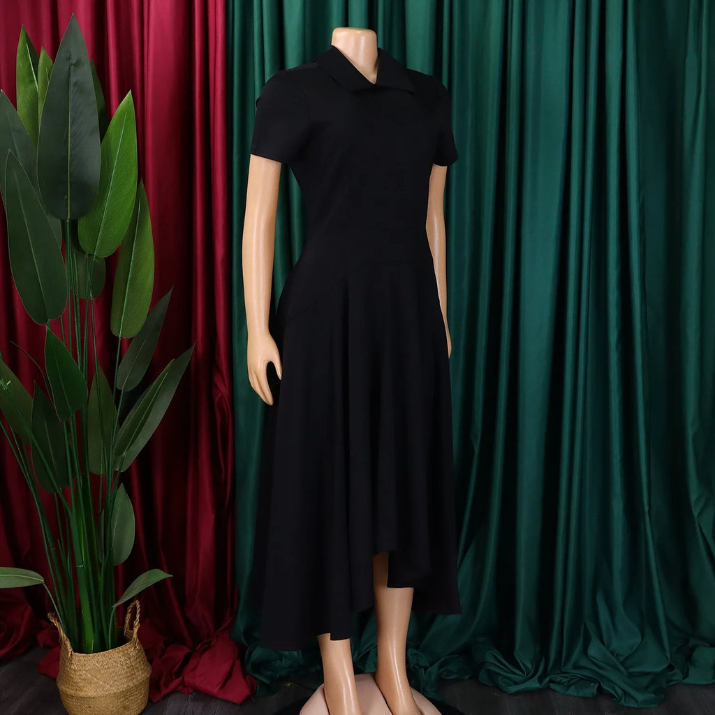 Modest African-Style Church Dress – Pleated A-Line, Short Sleeve