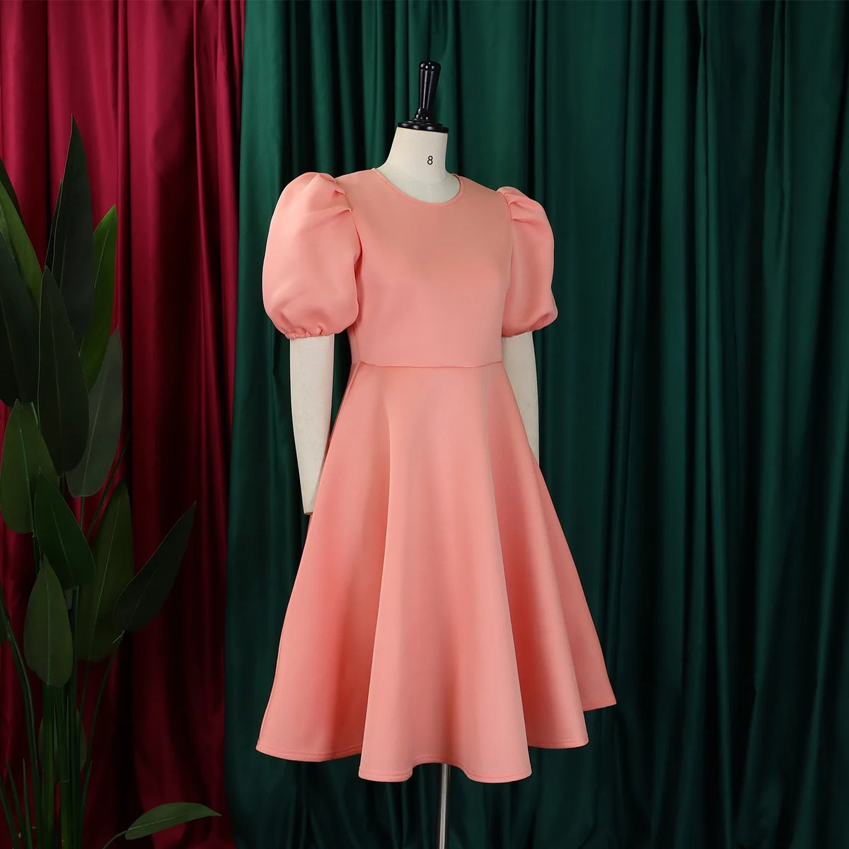 O-Neck Pleated Party Dress – Short Sleeve High-Waisted Mid-Calf Birthday Dinner Dress