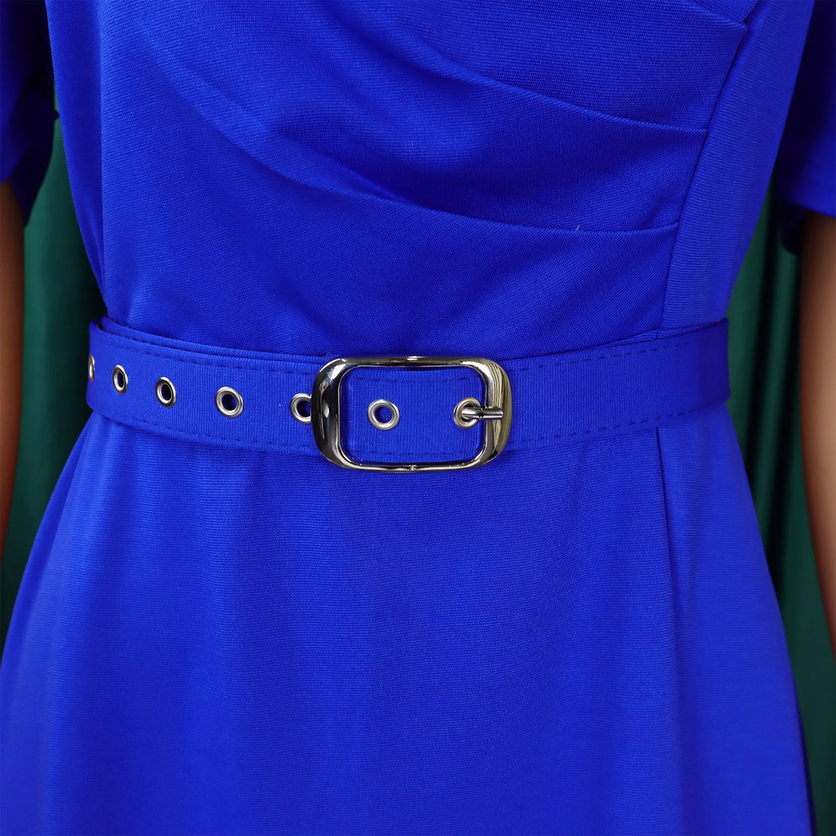 V-Neck Pleated Party Dress – Short Sleeve Belted Mid-Calf Birthday Dinner Dress