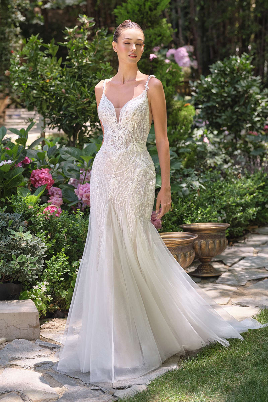 Andrea & Leo WL066 Fit and Flare Deep Illusion Wedding Gown